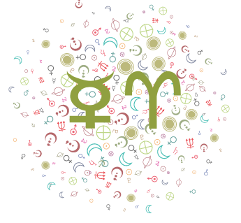 Mercury symbol next to Aries symbol